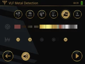 The eXp 5500 VLF Metal Detection mode features Multi-Frequency and Target-ID Zones for enhanced detection.