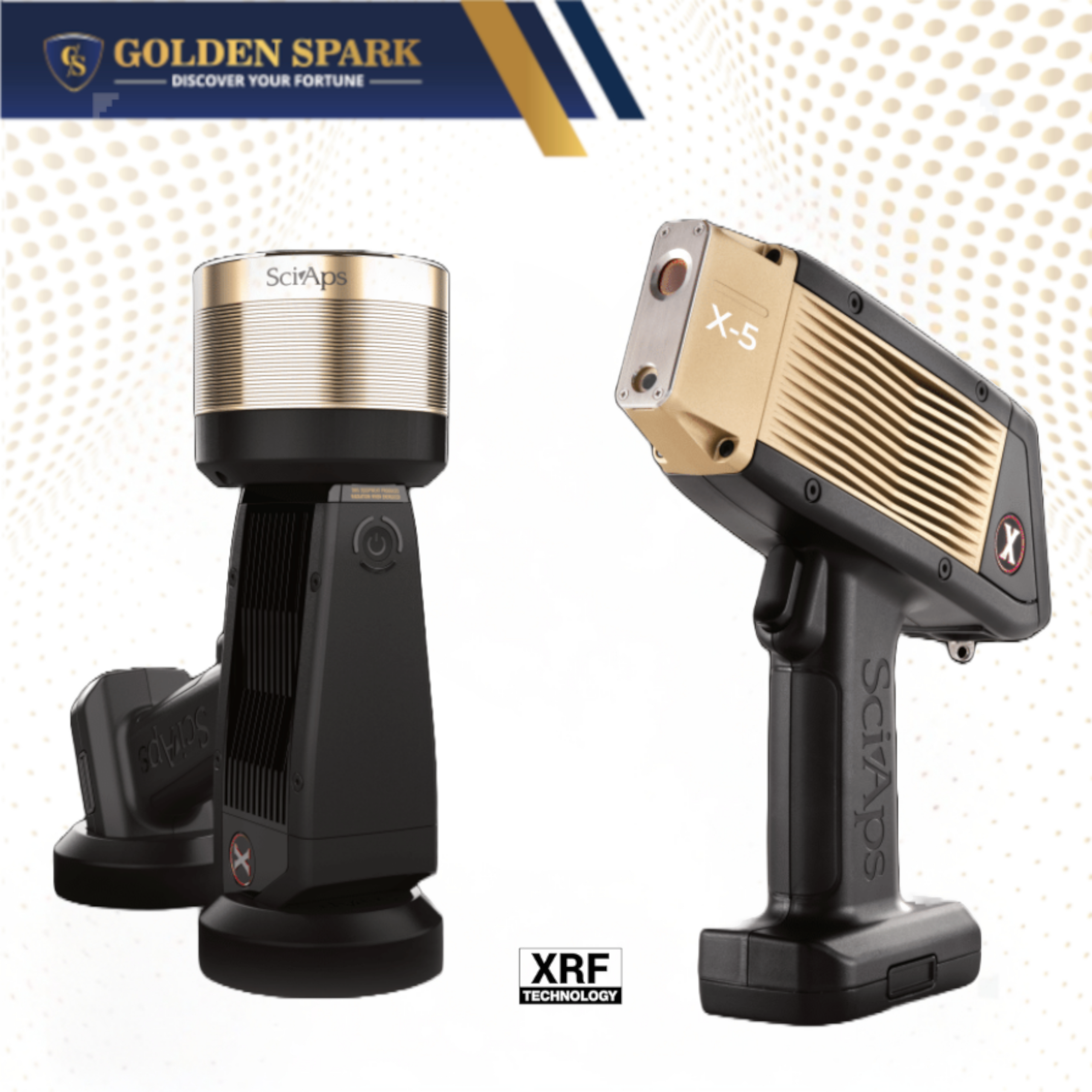 SciAps X-5 XRF handheld analyzer for gold checking and metal sorting with stand for checking jewellery
